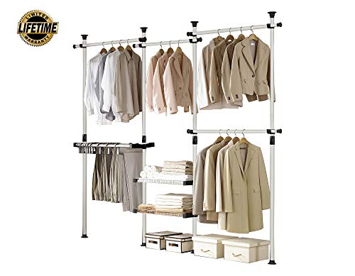 Deluxe Pants & Shelf Hanger Heavy Duty One Touch Load 880LBS Clothing Racks for Hanging Clothes Metal Wardrobe Closet Garment Tension Rod Freestanding Ivory Height Adjustable PHUS-0052 - view 2