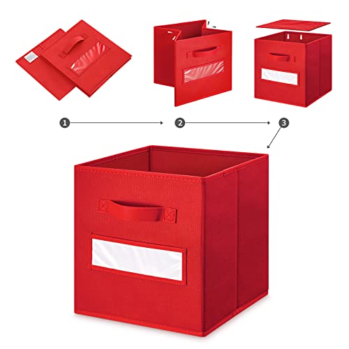 11 Inch Storage Cube,Storage bin,cube storage (Set of 10) Foldable Fabric Cube Storage Bins with 10 Labels Window Cards & a Pen,Baskets Containers for Shelves,Closet Organizers Box,Red - view 4