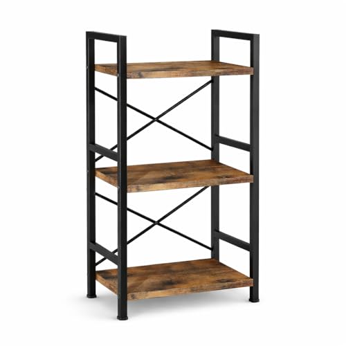 Small Bookshelf for Small Spaces, 3-Tier Industrial Bookcase with Metal Frame and Wood Shelves, Narrow Storage Shelf for Living Room, Bedroom, Apartment