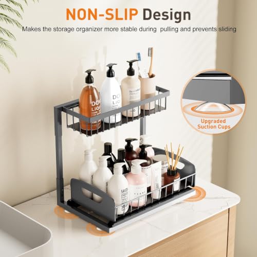 Under Kitchen Sink Organizer, Metal Pull Out Bathroom Organizers and Storage, 2-Tier Cabinet Organizer Shelf with Sliding Drawer, Home Organization for Kitchen, Laundry, Pantry, Dark Grey, 2 pack - view 5