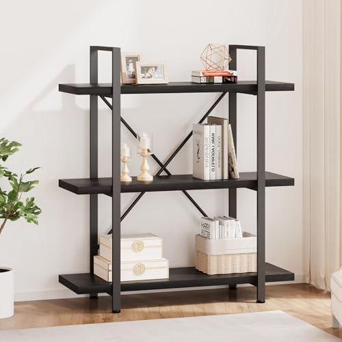 3 Tier Black Bookshelf, Industrial Small Metal Storage Book Shelves