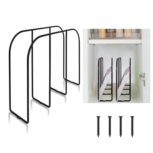 2 Pack Base Cabinet Tray Dividers 11.8 * 9 * 3inch Baking Sheet Organizer Rack Cookie Sheet Organizer Narrow U-shaped Wire Tray Divider Steel Cookware Holder with 3 Slots for Narrow cabinet
