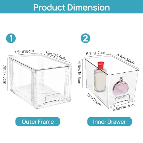 8 Pack Large Stackable Storage Drawers,Clear Acrylic Drawer Organizers with Handles, Easily Assemble for Fridge, Bathroom,Kitchen Undersink,Cabinet,Pantry Organization and Storage - view 3
