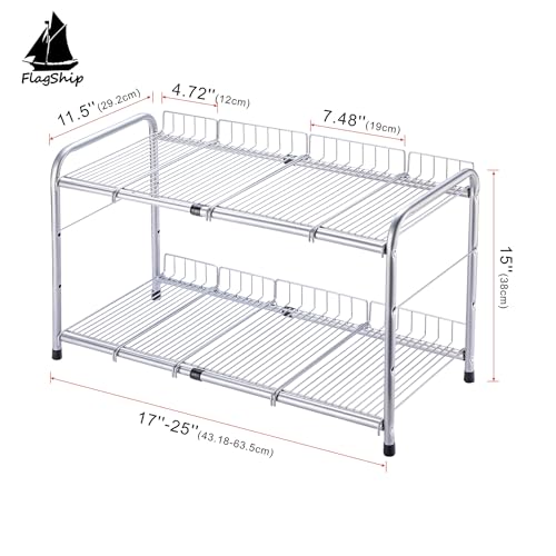 2 Tier Under Sink Organizers and Storage Rack Expandable Cabinet Shelf for Kitchen Bathroom Silver (17-25 inches) - view 2