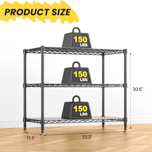 3-Tier Storage Shelves 450LBS Metal Shelving Unit, Adjustable Wire Rack Small Shelf Organizer with Shelf Liners for Kitchen Pantry Office Closet Garage 24" W x 14" D x 30.5" H Black - view 3