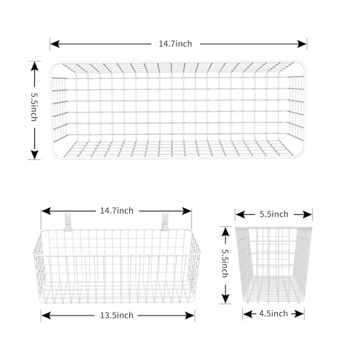 3 Set [Extra Large] Hanging Wall Wire Baskets, Farmhouse Food Storage Kitchen Pantry Laundry Closet Garage RV, White - view 3