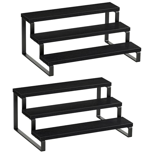 3 Tier Spice Rack, Set of 2 Wooden Spice Rack for Countertop, Cabinet Organizer Shelf Kitchen Counter Storage Shelves Cupcake Stand Holder Display Stand, Black