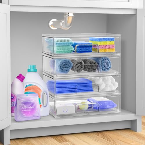Clear Stackable Storage Drawers (4 Pack, 12.1'' Wide) - view 2