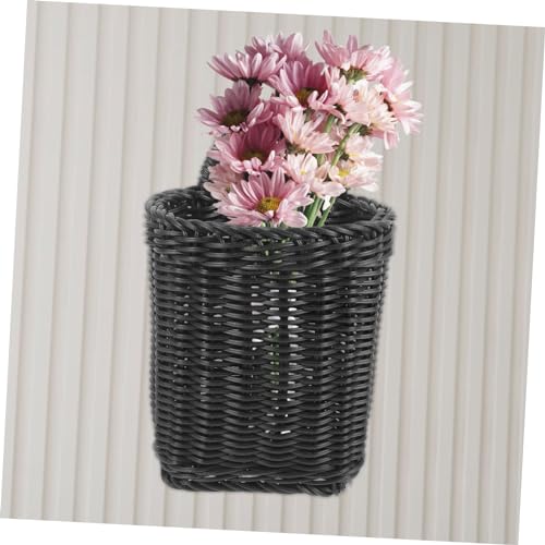 Black Hanging Woven Basket with Handle, Plastic Wall Storage - view 5