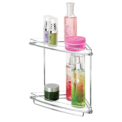 Steel/Plastic Freestanding Countertop Corner Shelf Organizer with 2-Tier Storage for Bathroom, Vanity, Cabinet, Counter - Holds Makeup, Bath Gel - Prism Collection - Clear - view 4
