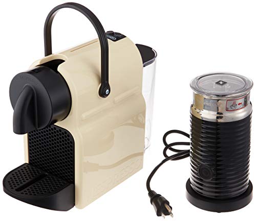 Inissia Original Espresso Machine Bundle with Aeroccino Milk Frother by De'Longhi, Creamy White