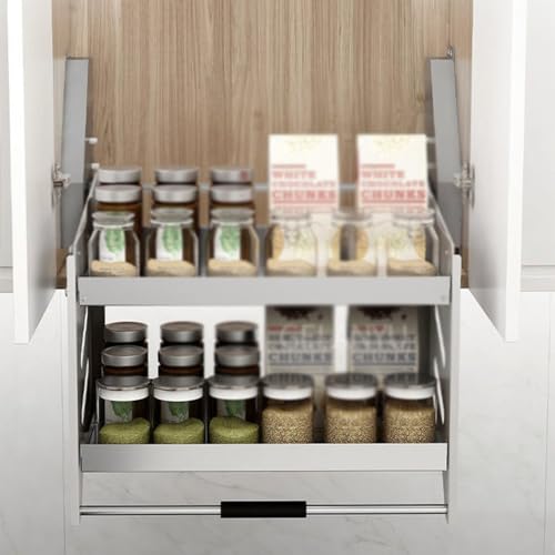 Cabinet Pull Down 2 Tier Pull Out Cabinet Organizer Pull-Down Shelves Blind Pull-Out Cutlery and Spice Rack System for Kitchen Bathroom Cabinets Load Bearing 20Kg,One Color,564x280x520mm - view 5