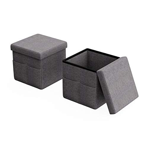 Set of 2 Ottomans with Storage Pockets - 15-Inch Folding Foot Rests or Storage Organizers for Bedroom, Living Room, or Dorm (Gray) - view 7