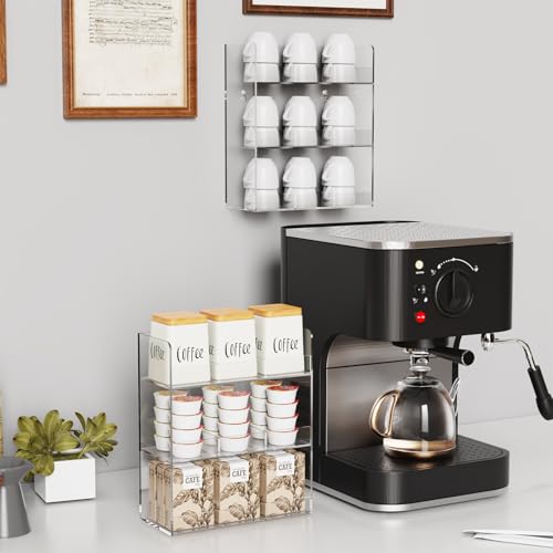 Acrylic Tea Bag Organizer, 3 Layers Tea Bag Holder for Tea Packets, No Assembly Required, Wall Mount Display Tea Caddy for Countertop or Cabinet, 9 Slots, Clear - view 2