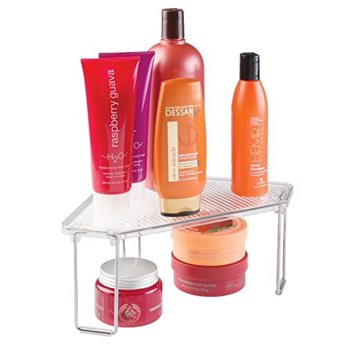 Plastic/Steel Corner Stackable Rack, Storage Organizer Shelf for Bathroom, Vanity, Countertop, Sink, Cabinet, Holds Makeup, Shower Accessories, Ligne Collection - 2 Pack - Clear - view 6