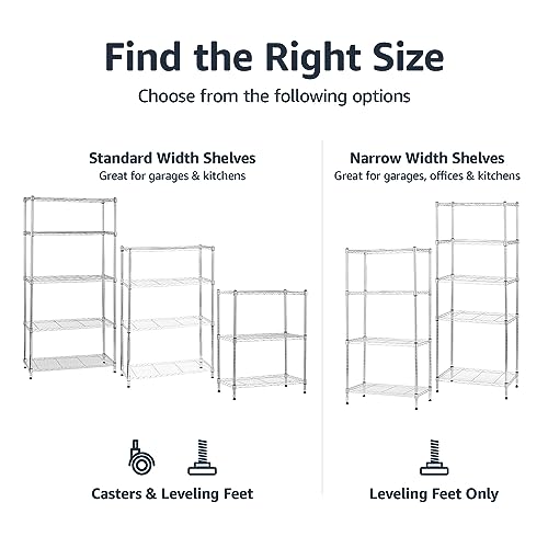5-Shelf Adjustable, Heavy Duty Storage Shelving Unit on 4" Wheel Casters, Easy to Move Portable Wire Shelving, No Tools Needed for Easy Assembly, 30" x 14" x 64.8", Chrome - view 5