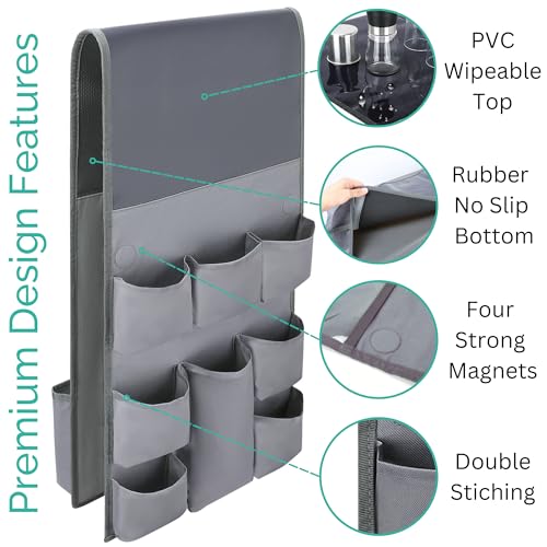 Mini Fridge Organizers and Storage - College Dorms Must Haves - Large Pockets with Dividers Holds Pantry Goods, Utensils, Paper Towel, Plastic Wrap Ideal Mini Fridge Shelf for Dorm and Office (Grey)… - view 5