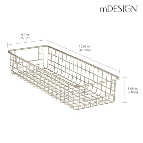 Metal Wire Food Storage Shallow Basket Organizer with Handles for Organizing Kitchen Cabinets, Pantry Shelf, Bathroom, Laundry Room, Closets, Garage - Concerto Collection - 4 Pack - Satin - view 3