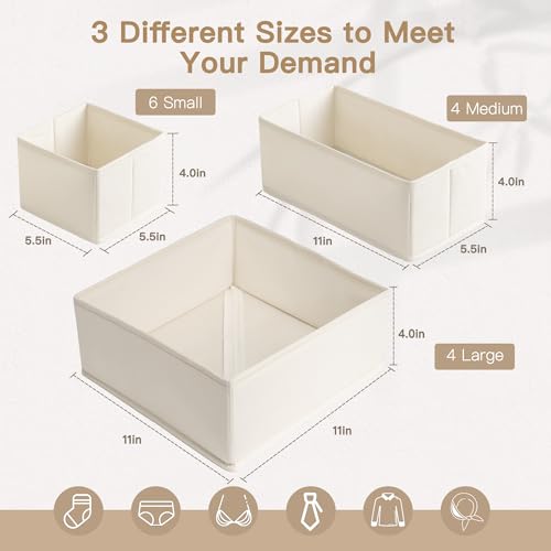 Drawer Organizer Clothes, 14 Pack Dresser Organizer for Baby Clothes, Underwear, Sock- Foldable Closet Organization and Storage Dividers Bins for Nursery, Bedroom and Dorm (Beige) - view 3