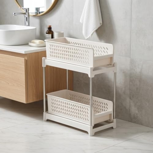 Bathroom Under-Sink Organizer, 2-Tier Pull-Out Rack, 47x16x17 cm, White - view 5