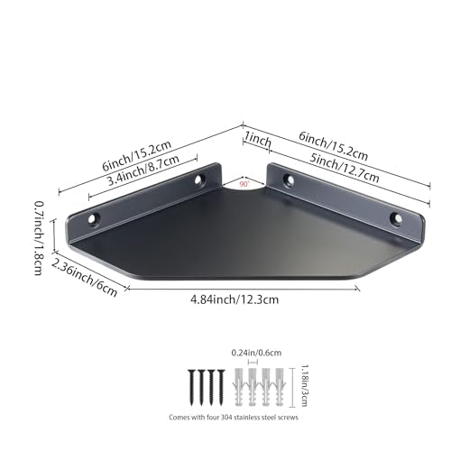 Corner Shelf Wall Mounted, Black Corner Shelf, Shower Shelf, Floating Corner Shelf – 3mm Aluminum Matte, for Bathroom Kitchen Living Room, 6 Inch Holds Phone, Plants, Speaker - view 3
