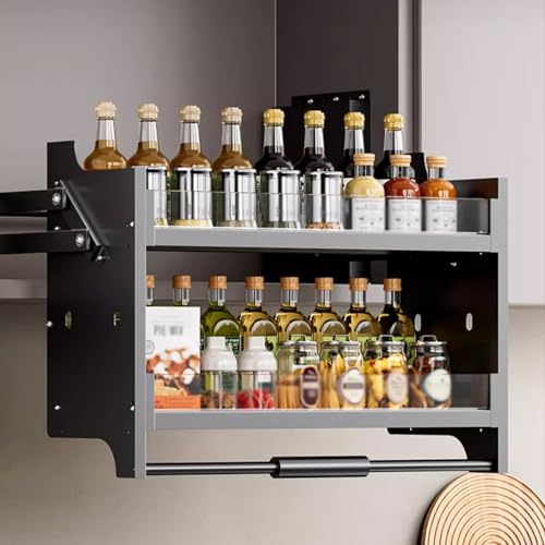 Pull Down Kitchen Cabinet Shelf System, Adjustable 600mm Storage Solution for Kitchen & Cafe, Space-Saving Cabinet Organizer, Easy Access Shelving for Upper Cabinets