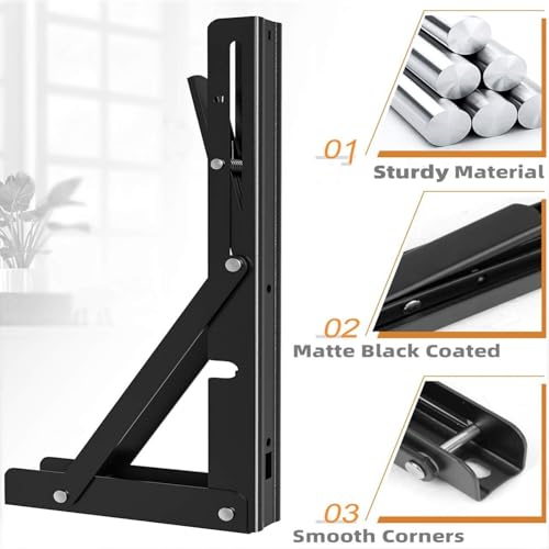 12-Inch Foldable Brackets for DIY Folding Shelves or Tables, L Shelf Brackets Collapsible, Heavy Duty Folding Bracket, Max Load 300lbs, Black, 4 Pcs - view 4