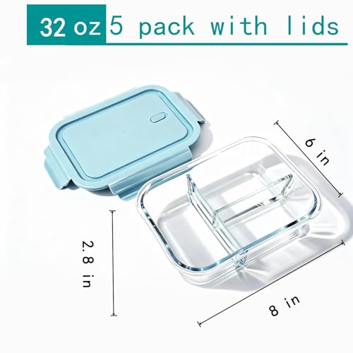 5Pack (32oz-3 Compartments with Lunch Bag) Glass Food Storage Containers with Lids for Kitchen Meal Prep, Fridge Organization, Lunch Box - view 3