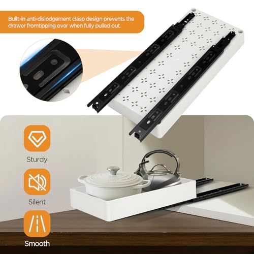 Telescopic Drawer Organiser with Damping System - 3 Sizes (13/18/27 x 40 x 7 cm), Extendable Drawer Shelf for Kitchen Cupboard/Cabinet, Easy Assembly - view 4