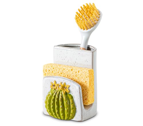 Cactus Ceramic Sponge Holder Kitchen Sink Caddy Brush Dishcloth Organizer