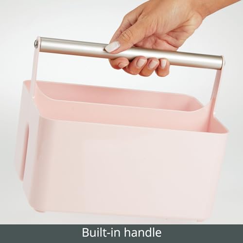 Under Sink Storage – Plastic and Metal Bathroom Caddy for Shampoo and Soaps – Portable Cosmetics Storage Organiser – Blush/Satin - view 6