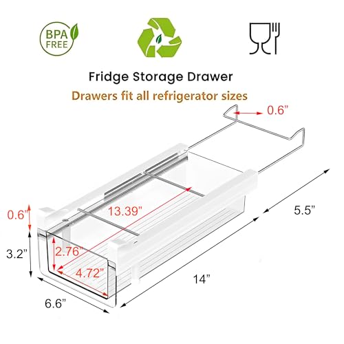 Refrigerator Organizer Bins, Clear Plastic Fridge Drawer With Handle Pull Out Fridge Drawer Organizer Under Shelf Drawer For Cheese, Deli Meat, Drinks, Fruit, Vegetable, Heavy Duty-M - view 2