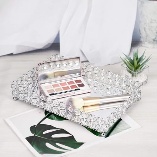Crystal Vanity Makeup Perfume Tray Ornate Jewelry Trinket Organizer Cosmetic Decorative Tray Skin Care Storage for Home Dressing Table Wedding Decoration(Rectangle 12" x 8") - view 4
