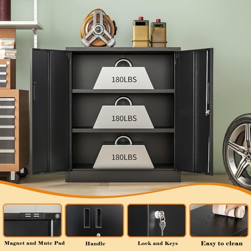 Metal Storage Cabinet, 36" H Locking Storage Cabinet with 2 Adjustable Shelves, Metal Cabinets for Garage, Home, Office, Utility Room-Black - view 4