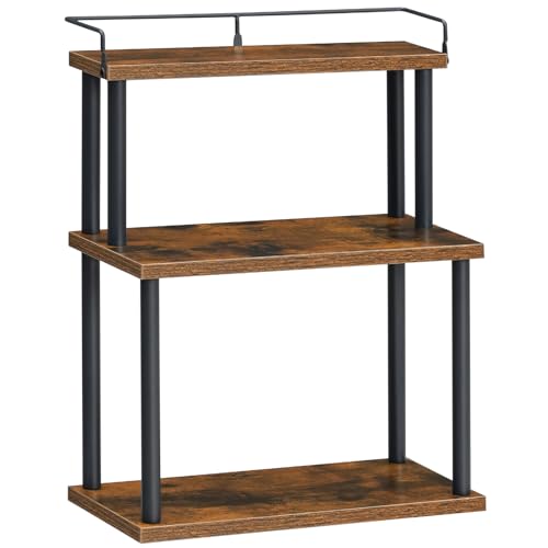 Kitchen Countertop Organizer, Moveable Corner Shelf, Desktop Storage Organizer for Countertop, Office Desk, Living Room, Rustic Brown and Black BF02TL01