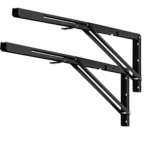 24 Inch Folding Shelf Bracket, Heavy Duty L Bracket, Black, 2 Pack