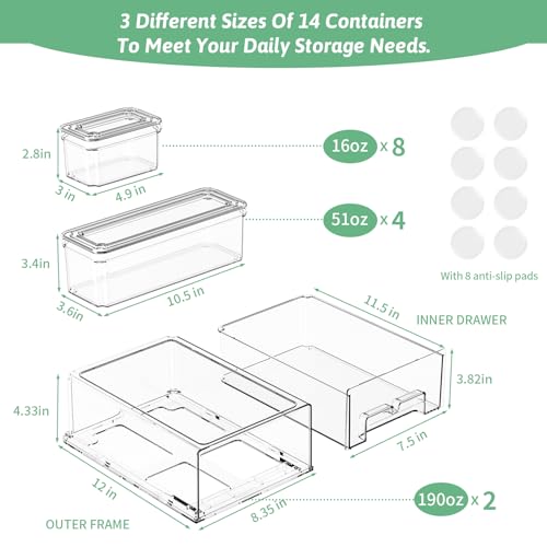14 Pack Clear Fridge Organizer with Lids and Refrigerator Drawers - view 2