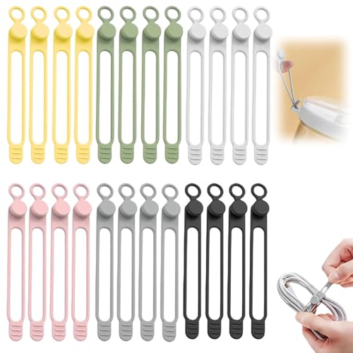 24 Pcs Silicone Cable Ties, 2026 New Reusable Data Cable Organizer Wire Organizers, Multipurpose Elastic Cord Wraps Cable Management for Home, Office, School, Travel Essentials (24pcs)