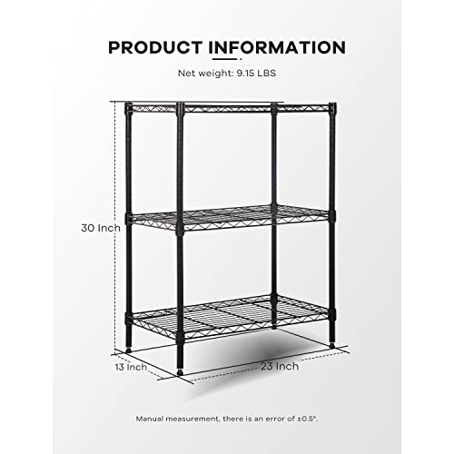 3-Tier Storage Shelves Adjustable, Wire Shelving Heavy Duty Storage Rack(150 Lbs Loading Capacity/ Shelf) Metal Shelf Organizer for Pantry Garage Kitchen 23"D x12"W x 30"H -Black - view 3