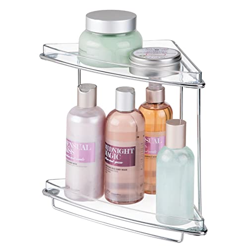 Steel/Plastic Freestanding Countertop Corner Shelf Organizer with 2-Tier Storage for Bathroom, Vanity, Cabinet, Counter - Holds Makeup, Bath Gel - Prism Collection - Clear - view 5