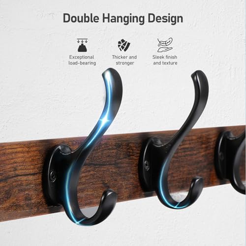 29" Rustic Coat Rack Wall Mount with Shelf, Entryway Wall Hooks with Shelf, Coat Hangers for Bathroom, Living Room, Bedroom, Rustic Black - view 3