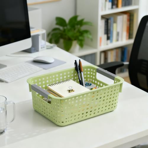 4-Pack Hollow Plastic Storage Baskets with Handles(Green, Small) - view 3