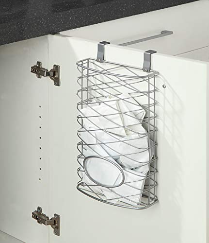 Over Cabinet Kitchen Storage Organizer Holder or Basket - Hang Over Cabinet Doors in Kitchen/Pantry - Holds up to 50 Plastic Shopping Bags (SILVER) - view 2