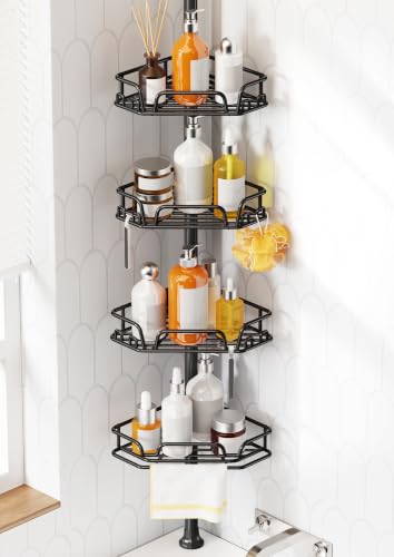 Corner Shower Caddy Tension Pole, 30% Thicker Wire Frame, Black