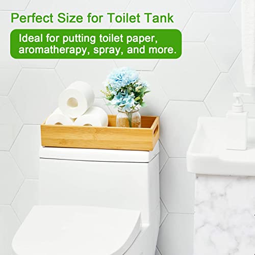 Toilet Tray for Bathroom, Bamboo Toilets Paper Storage with Handles, Toilet Paper Tray Holder Organizer Basket for Top Tank/Kitchen Counter Natural,14.9x5.9 Inch - view 3