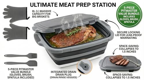 Collapsible BBQ Prep Tub with Lid & Cutting Board, 8L Meat Marinating Basin - view 4