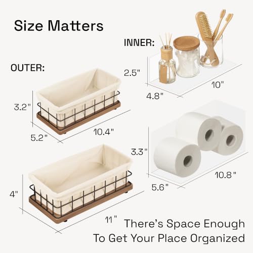 Bundle - 2 Items: Wood and Wire Baskets with Floating Shelves for Bathroom Decor, Toilet Paper Storage, Living Room Bedroom and Kitchen - view 4