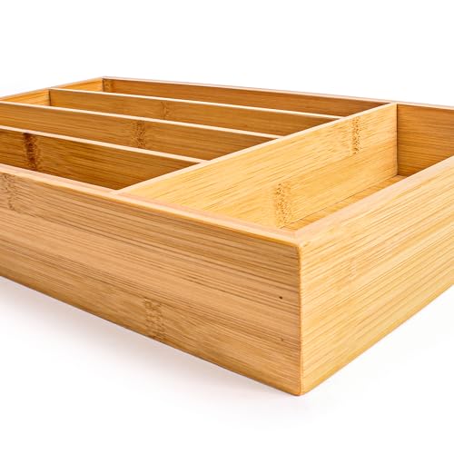 Bamboo Kitchen Drawer Organizer, 5 Slot, 13.5"x8.25" Flatware Tray - view 5