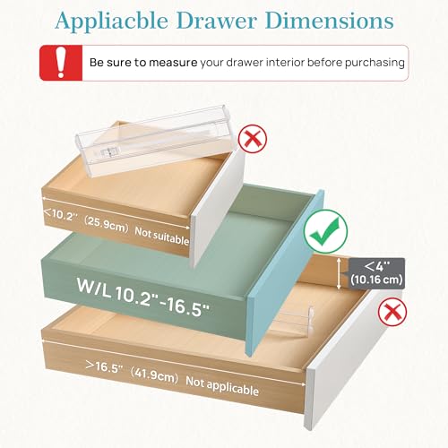 8 Pack Drawer Dividers for Clothes, 4" High 10.2"-16.5" Adjustable Expandable Dresser Drawer Organizer, Clear Plastic Separators for Dresser, Baby Clothing, Underwear, Cosmetic, Toiletries - view 2