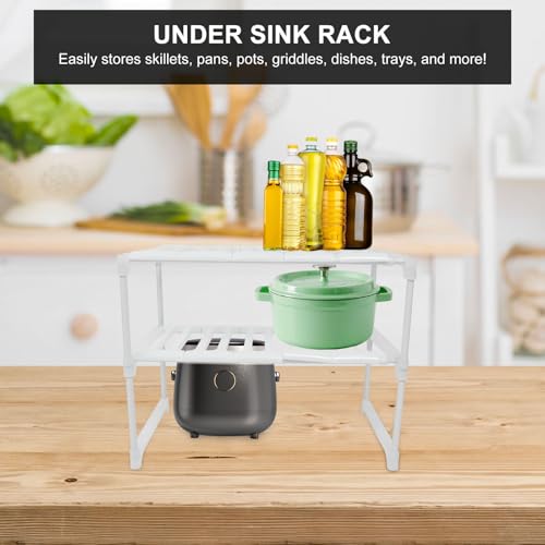 Adjustable under Sink Organizer Rack with Two Tier Storage White - view 5